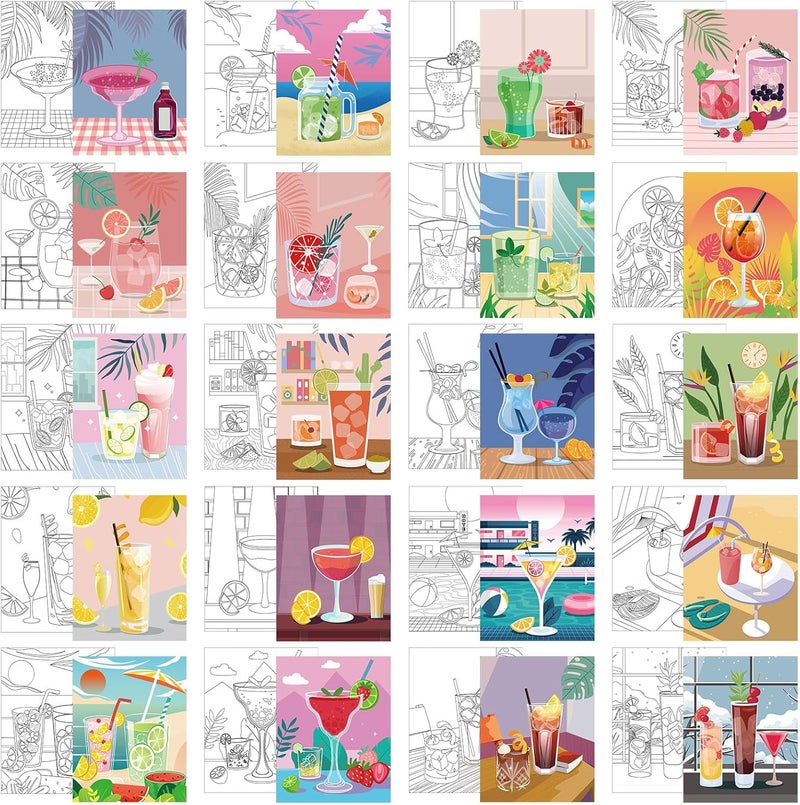 Sherr 20 Pcs Stretched Pre Drawn Canvas Afro Queen Black Art for Painting for Adults Outline Pre Drawn Stretched Cotton Canvas to Paint Party Set, 8 x 10'' (Cocktail) - Image 1